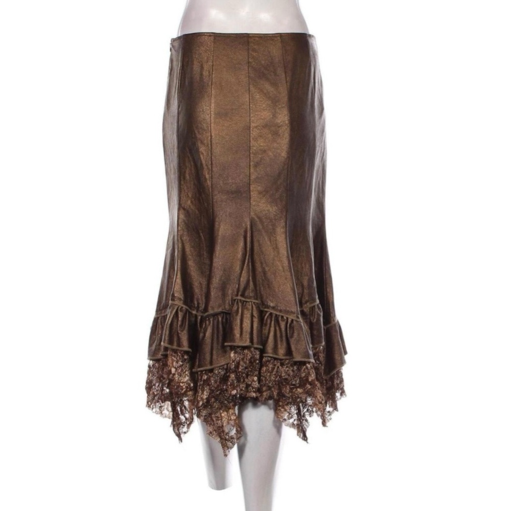 Joseph Ribkoff Bronze/Brown Metallic Trumpet Midi Skirt Size 8